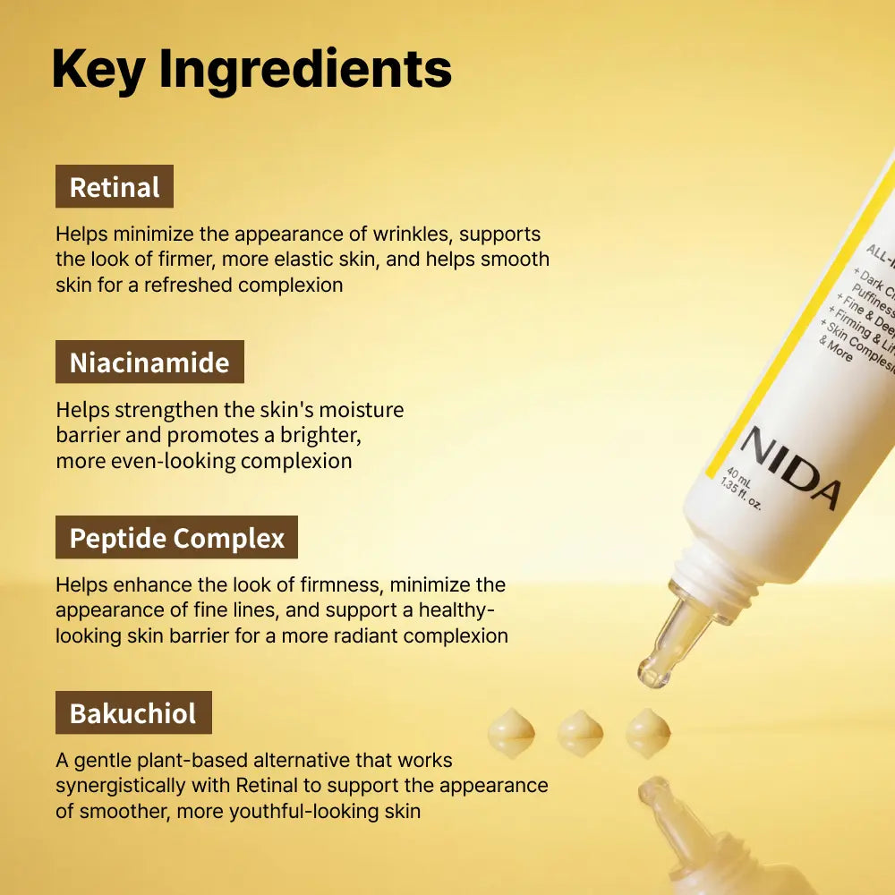 NIDA Revive Eye Cream for Face and Neck (40Ml) / Probiotic Solution, Retinal, Peptide / Wrinkles, Fine Lines, Aging Skin