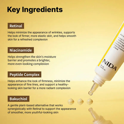 NIDA Revive Eye Cream for Face and Neck (40Ml) / Probiotic Solution, Retinal, Peptide / Wrinkles, Fine Lines, Aging Skin