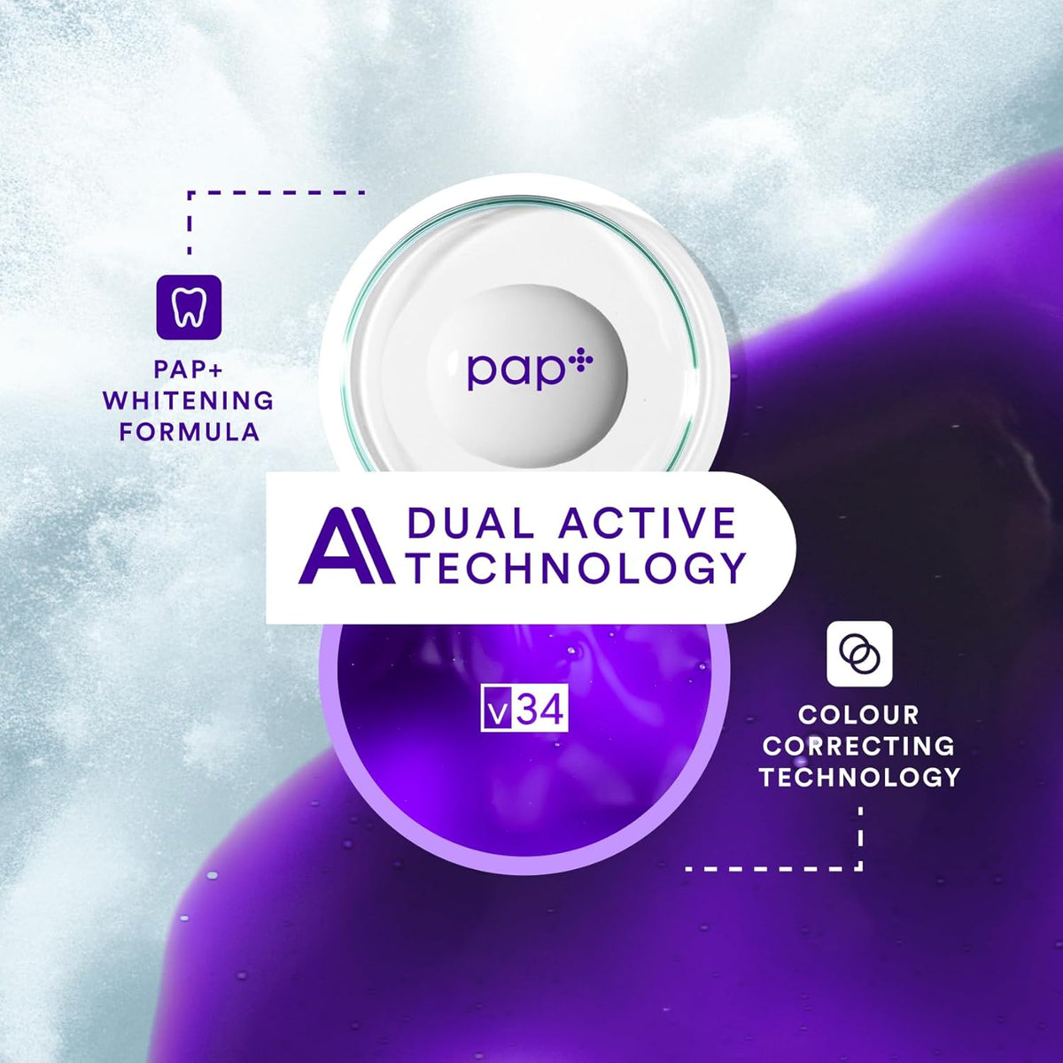 V34 Purple Teeth Whitening Strips, 14 Count, Peroxide-Free, Brightens Teeth in 30 Minutes, Combines Whitening and Colour Correction