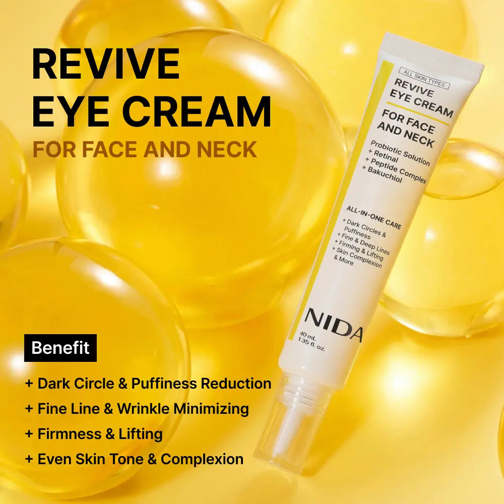 NIDA Revive Eye Cream for Face and Neck (40Ml) / Probiotic Solution, Retinal, Peptide / Wrinkles, Fine Lines, Aging Skin