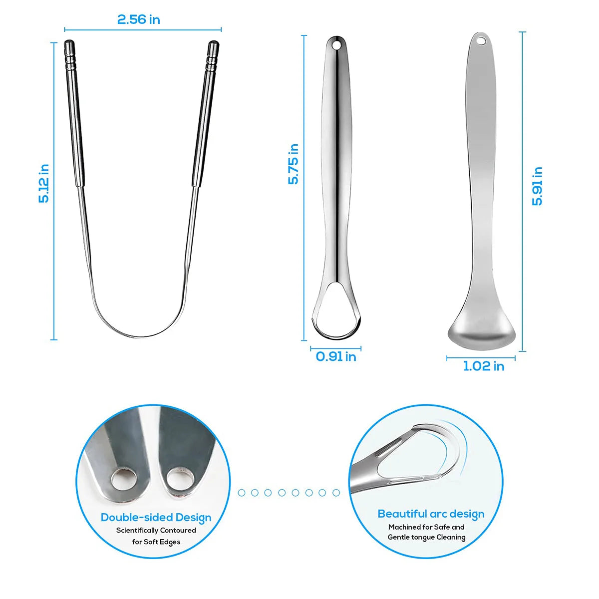 Premium 1Pcs/3Pcs Metal Tongue Scraper Cleaner for Adults & Kids, Portable Stainless Steel Tongue Scrapers Brushes for Removing