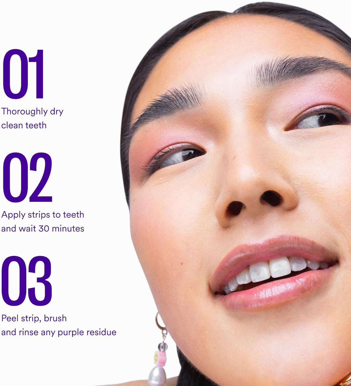 V34 Purple Teeth Whitening Strips, 14 Count, Peroxide-Free, Brightens Teeth in 30 Minutes, Combines Whitening and Colour Correction
