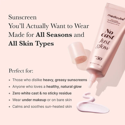 [Medicube] No Cast Just Glow Collagen Sunscreen | SPF 50 Broad Spectrum Face Sunscreen | Lightweight, Non-Sticky, Hydrating Formula | No White Cast or Residue | Peptide, Cica for Soothing & Natural Glow