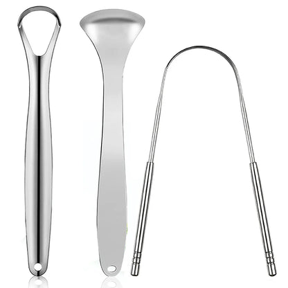Premium 1Pcs/3Pcs Metal Tongue Scraper Cleaner for Adults & Kids, Portable Stainless Steel Tongue Scrapers Brushes for Removing