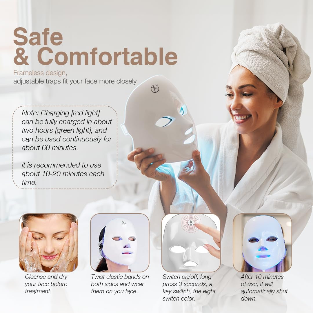 LED Light Theraphy Facial Skin Care Mask Collagen Boost 7 Color Lights Skin Rejuvenating Beauty Device