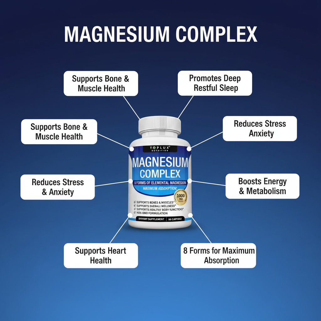 Benefits card - 6 key health benefits of magnesium complex