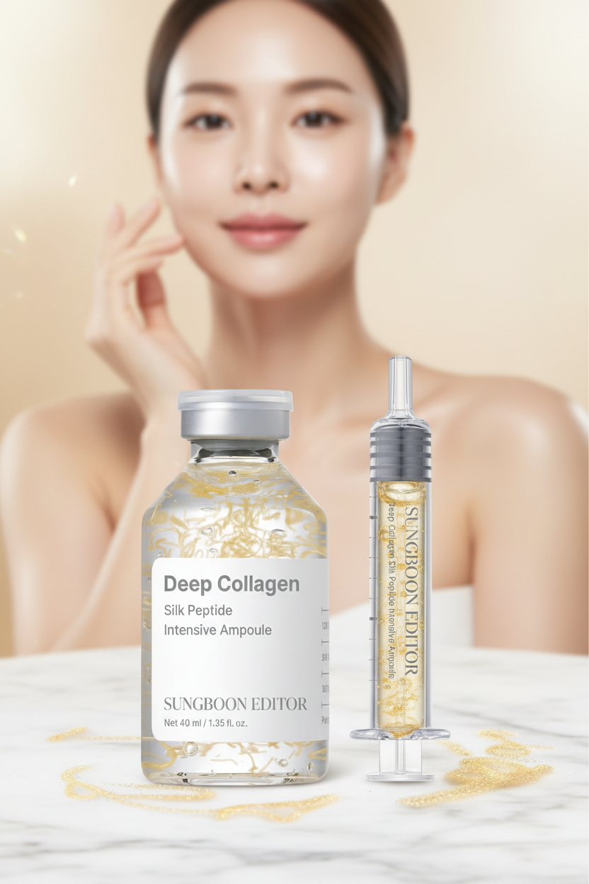 Hero campaign - ampoule vial and needle tube on marble with glowing model
