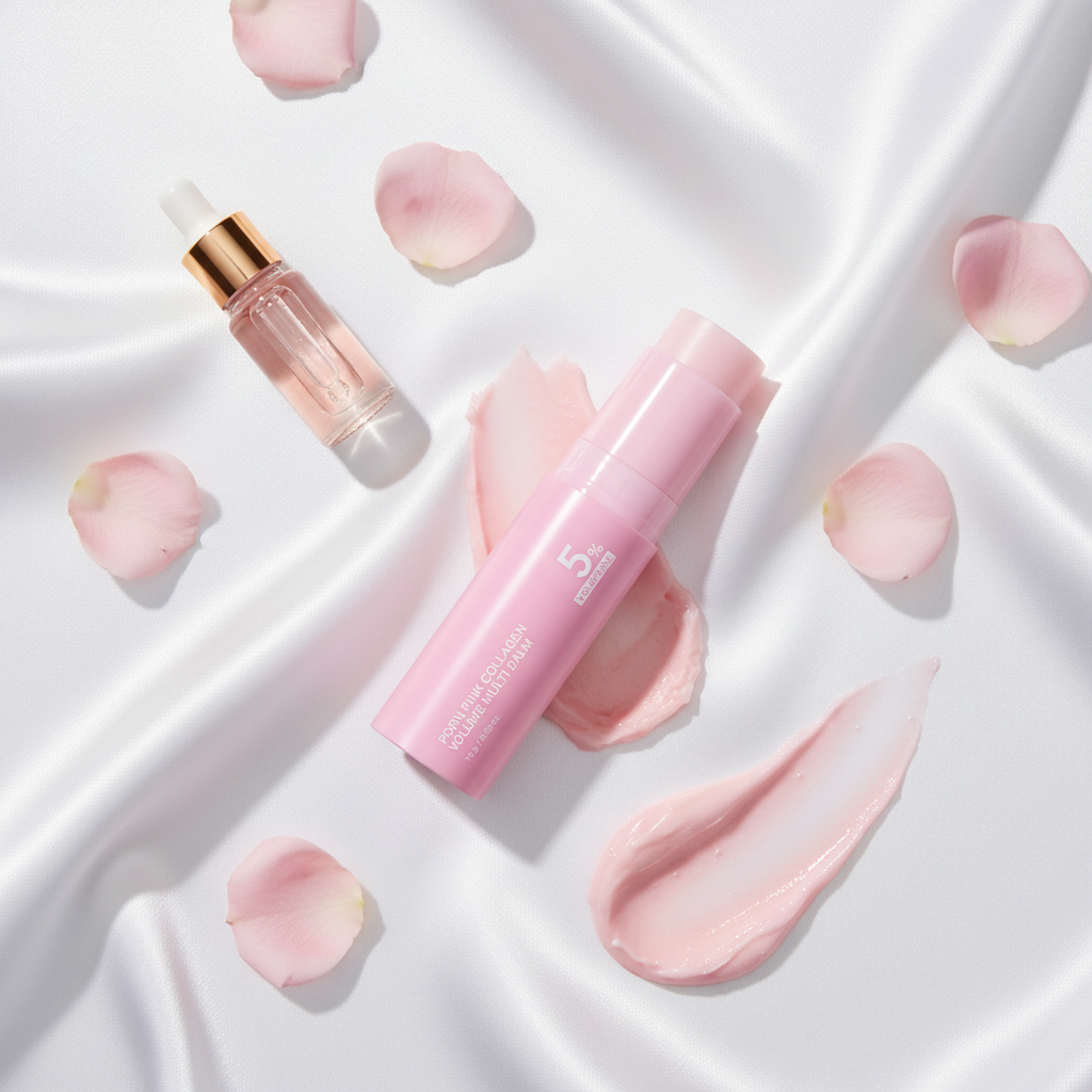 Luxury flat lay with rose petals on silk