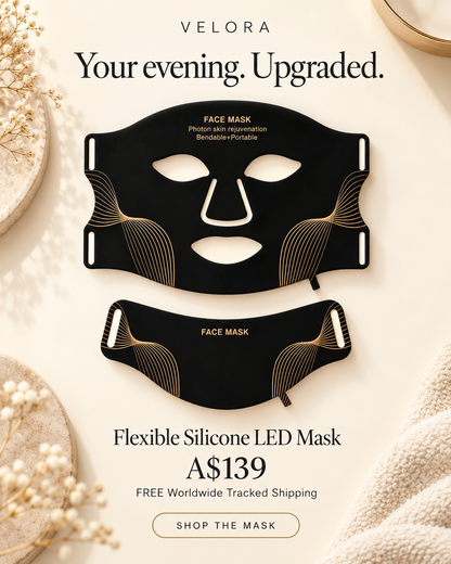 VELORA black flexible silicone LED mask offer — A$139 with free worldwide tracked shipping